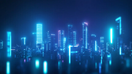 Obraz premium futuristic cityscape at night with glowing skyscrapers and neon lights