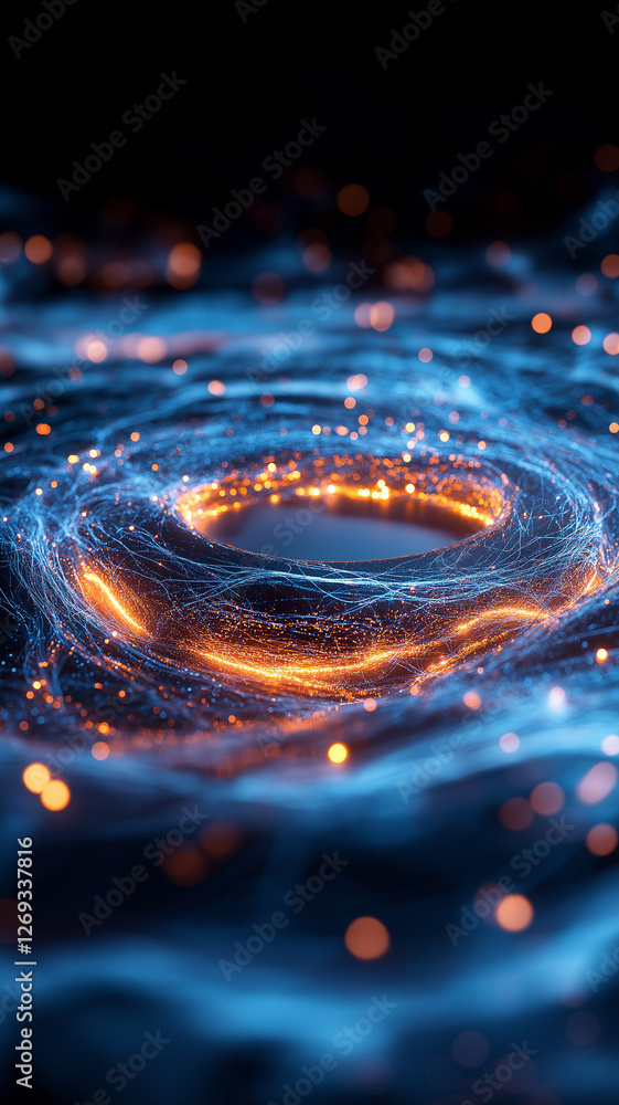 Poster mesmerizing digital vortex with glowing particles and light trails
