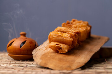 Delicious Khaja, a layered and crispy sweet pastry from Bihar, soaked in sugar syrup, popular...
