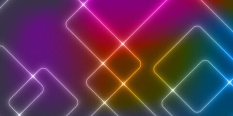 neon light with abstract rounded corner rectangles on a colorful background
