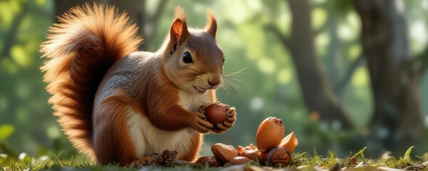 Squirrel's tail flicking back and forth while eating an acorn, movement, wildlife, branches