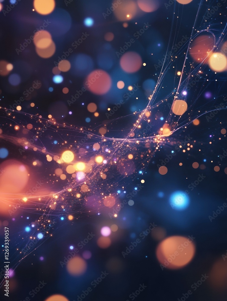 Poster abstract quantum technology background. glowing particles and blurred circles. digital innovation co