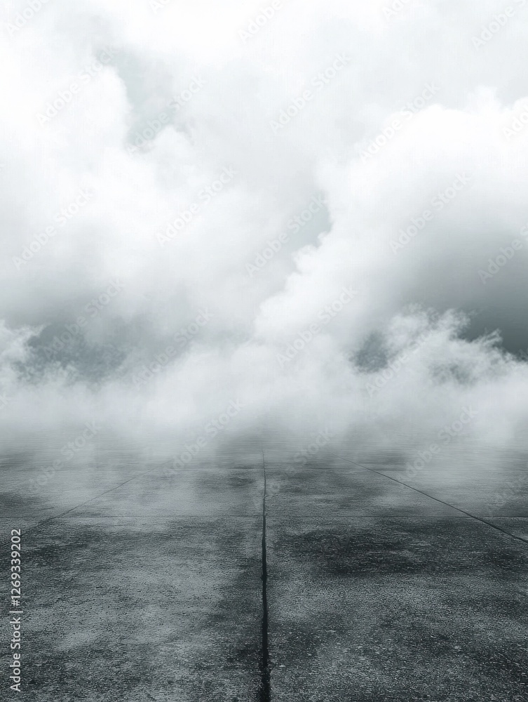 Poster abstract background with concrete ground and foggy clouds and mock up place. landing page concept