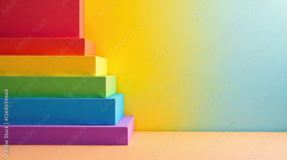 Aufkleber Vibrant Colorful Blocks Arranged in a Pyramid Shape Against a Gradient Background