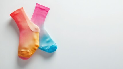 Colorful Compression Socks on White Background with Copy Space for Design