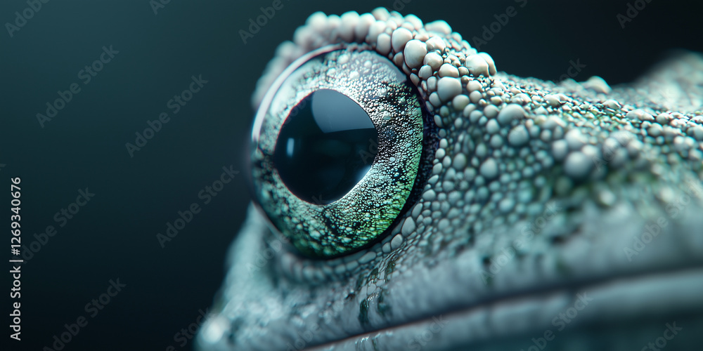 Poster macro shot of frog eye with sharp focus and textured skin detail