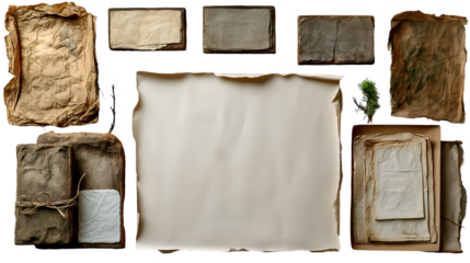 Aged Paper Textures Vintage Grunge Design, Brown Beige Background for Antique Themes, isolated on transparent background.