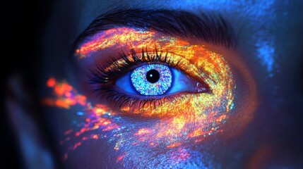 Naklejka premium Intense gaze vibrant neon light eyes