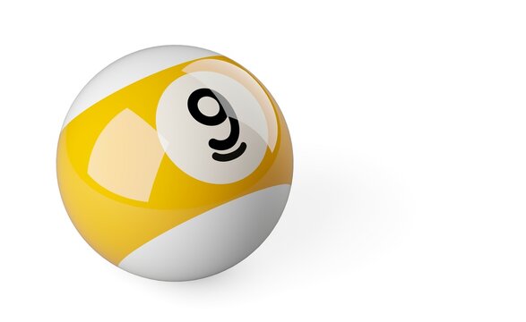 Pool billiards nine ball on white background with copy space, pool billiard game banner template