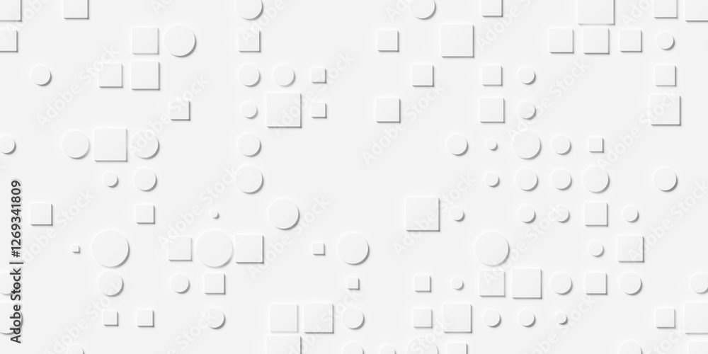 Poster grid of randomly scaled white cylinders and boxes geometry background sparsely scattered wallpaper b