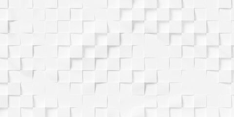Grid of wave offset white squares or boxes geometry background wallpaper banner, flat lay
