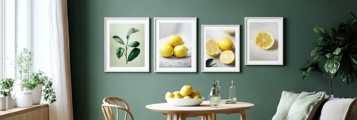 Lemon Prints Decorate A Green Walled Room