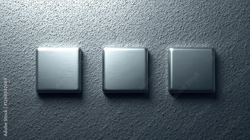 Aufkleber three brushed metal squares on a textured surface a minimalist abstract composition