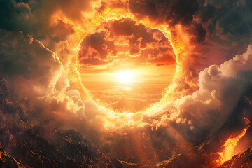 Majestic sunset in a heart-shaped cloud formation