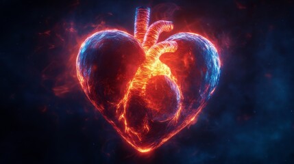 Fiery heart, glowing intensely symbol of passion and power