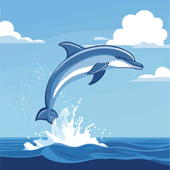 Obraz premium A lively 2D vector of a dolphin leaping out of the ocean waves.