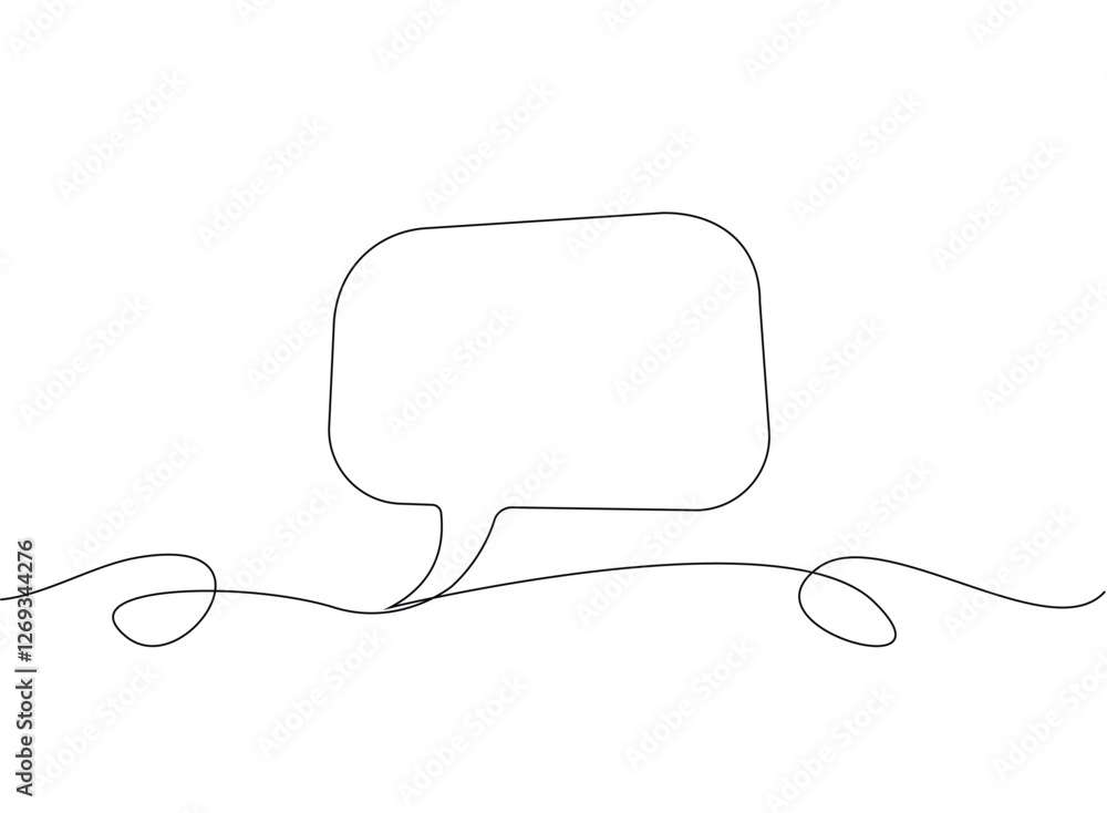 Fototapete continuous single line drawing of speech bubble, black and white graphics vector of message symbol.
