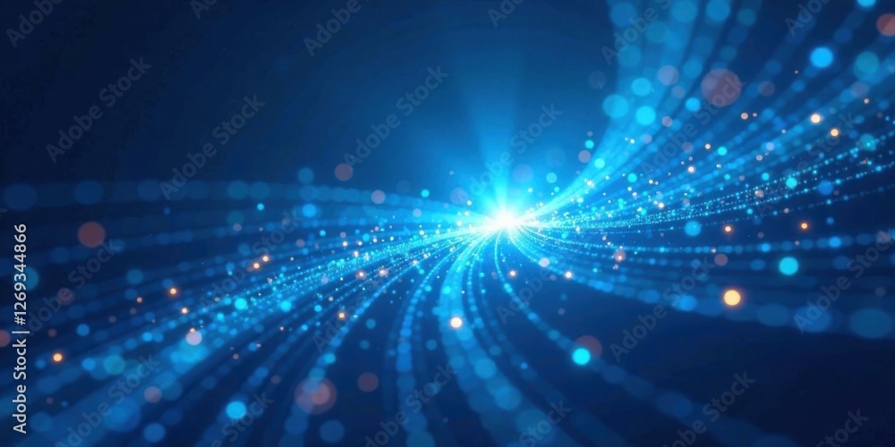 Poster Abstract Blue Energy Stream Glowing Particles Radiate from Central Point, Creating a Dynamic and Vibrant Visual Display
