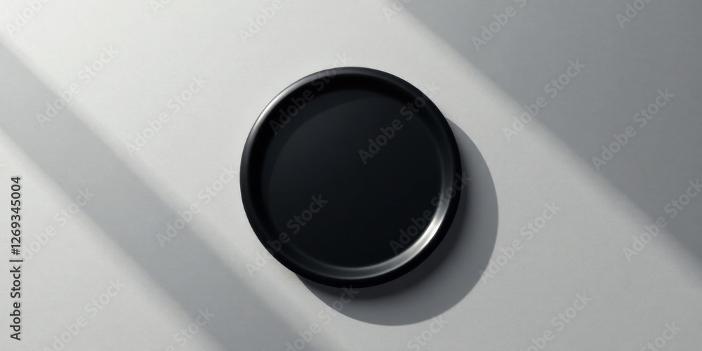 Poster a sleek, dark circular tray rests on a light surface, bathed in the soft glow of natural light casti