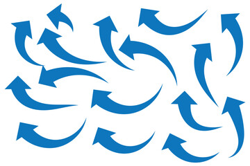 Collection hand drawn arrows. Set simple curved arrows isolated on white background. Collection of pointers. Vector illustration.