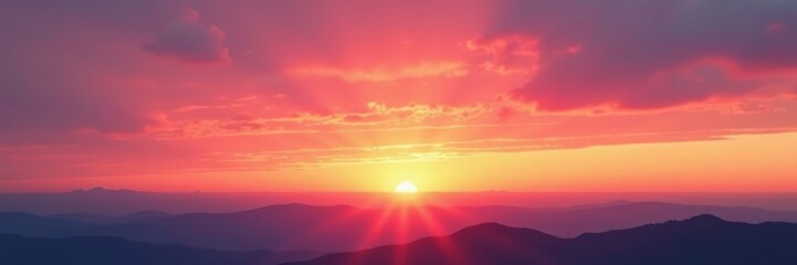 The sky painted with hues of orange and pink at sunset, serene, golden light, horizon