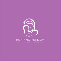 Happy Mother's Day greeting card with outline shape mom and son
