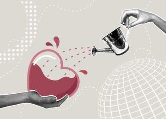 Trendy halftone collage. Work passion. Concept of success, strive to win, fill with ideas, made with love © Наталья Косаревич