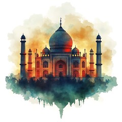 Watercolor Paintings of Islamic Mosques illustration.