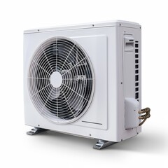 Fototapeta premium An outdoor air conditioning unit featuring a large fan, designed for efficient cooling in residential or commercial spaces.