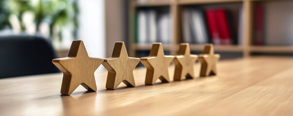 abstraction on the topic of high product quality and positive user experience: 5 stars on the table, high rating, positive reviews of the product