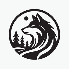 Obraz premium Wolf head icon logo black silhouette vector illustration