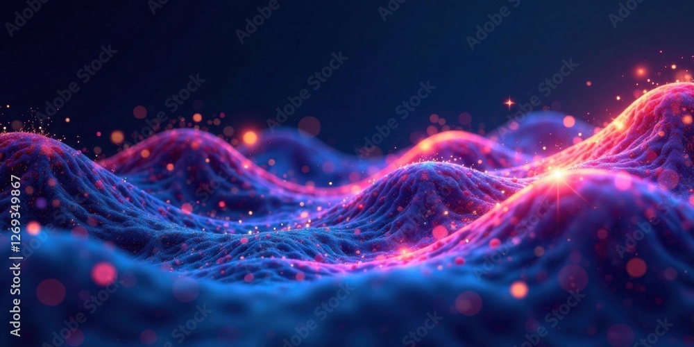 Aufkleber ethereal glow a vibrant landscape of shimmering particles and illuminated undulating forms