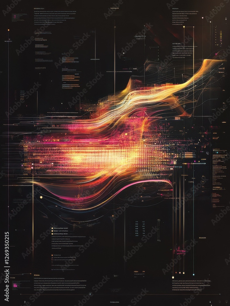 Poster abstract infographics visualization. big data code representation. futuristic network or business an