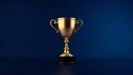 Fototapeta premium Golden trophy cup on a blue background representing victory and success, ai generated