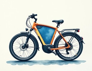 Fototapeta premium Stylish Orange and Blue Electric Bike - Eco-Friendly Urban Transportation