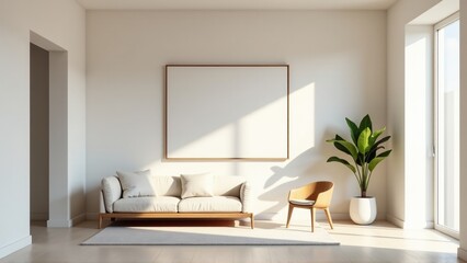 Minimalist Living Room Interior Design with Blank Canvas Mockup