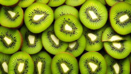 An abundance of kiwi slices serves as a textured backdrop