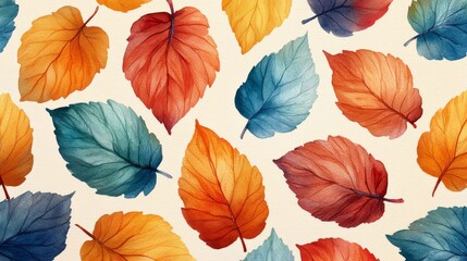 Fototapeta premium Joyful autumn watercolor leaf pattern