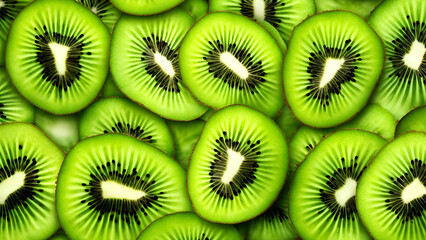 A significant quantity of kiwi slices provides a textured background