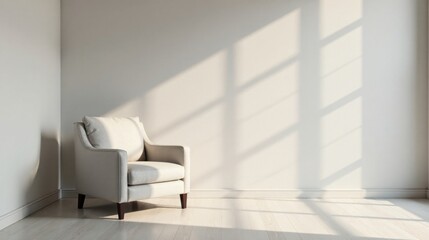Serene Sunlight Illuminates a Comfortable Armchair in a Minimalist Room