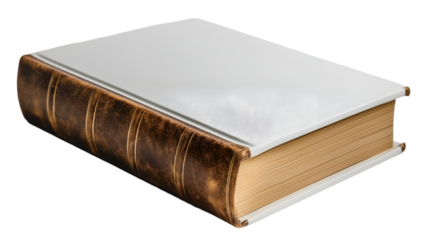 White Book Mockup Brown Leather Cover, Gilt Pages for Elegant Design Themes, isolated on transparent background.