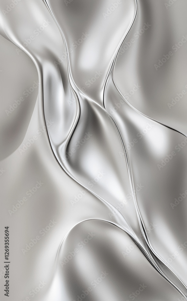 Aufkleber close-up of flowing metallic silver fabric with smooth curves and gentle ripples, symbolizing elegan