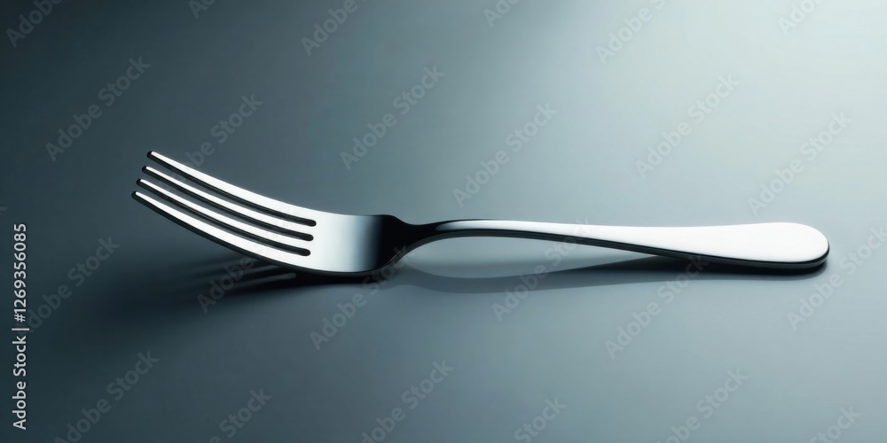 Aufkleber a polished silver fork resting on a smooth surface, reflecting subtle light