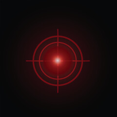 Neon red aim icon template. Glowing neon target sign, outline crosshair silhouette