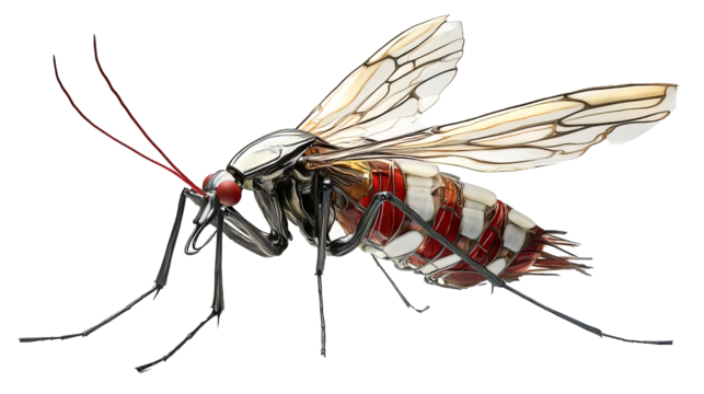 Detailed Close-Up of Mosquito with Red-Striped Abdomen – Ideal for Science and Medical Use