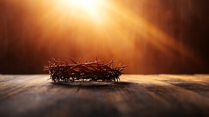 Fototapeta premium Crown of Thorns on Wooden Table