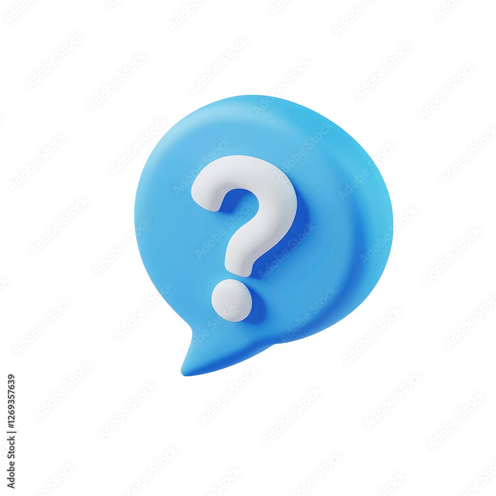Poster 3d rendered question mark on speech bubble isolated on transparent background