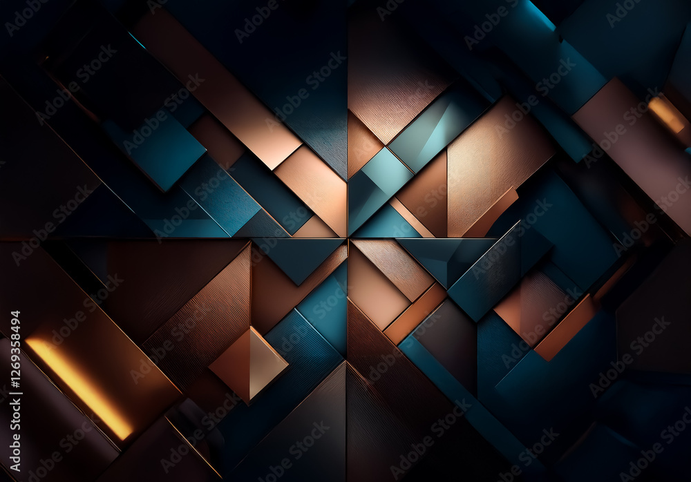 Leinwandbilder abstract geometric composition with metallic texture. angular shapes in shades of blue, gold, and da