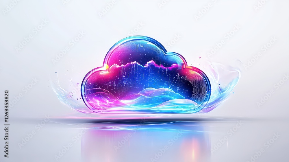 Poster a 3d abstract icon representing ai cloud services and cloud computing, designed with supercomputer i