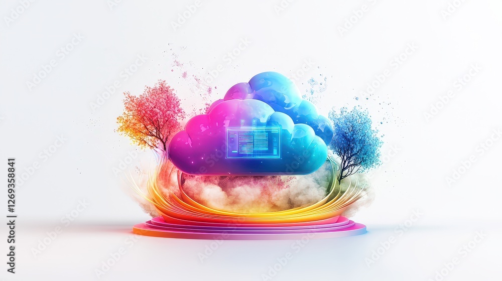 Poster a 3d abstract icon representing ai cloud services and cloud computing, designed with supercomputer i